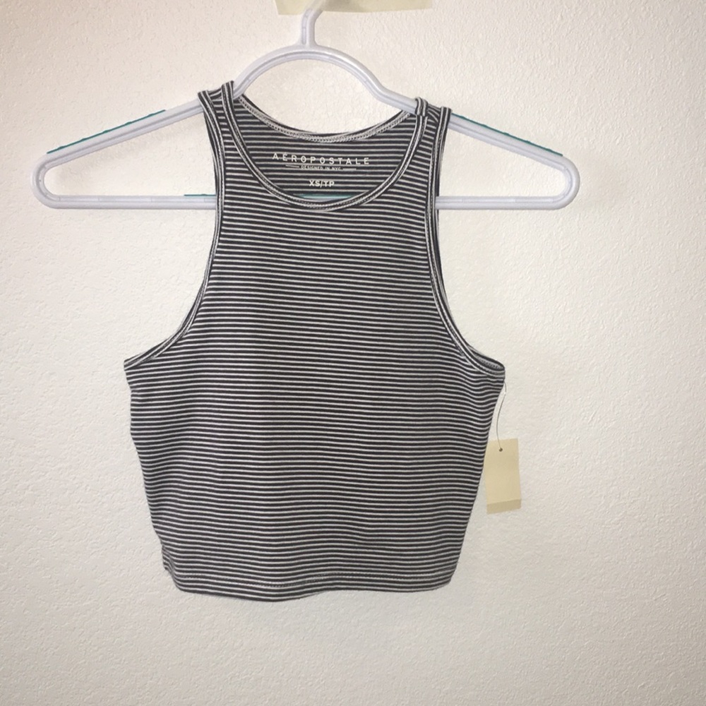 Dark grey and white striped crop top